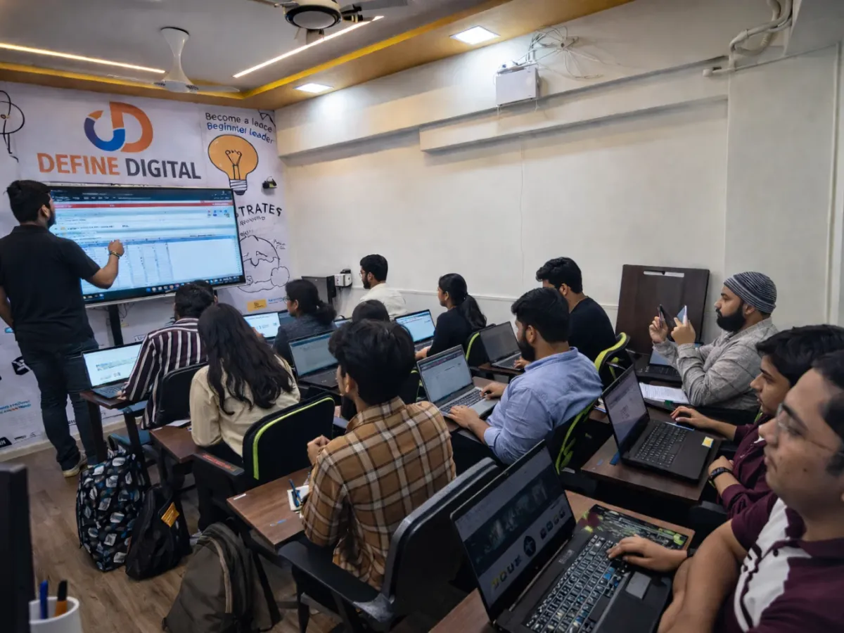 Trainer teaching digital marketing strategy to students at Define Digital Institute, Ghatkopar