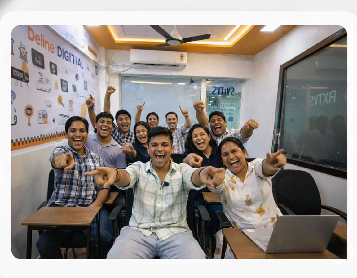 Digital marketing students celebrating in class at Define Digital Institute