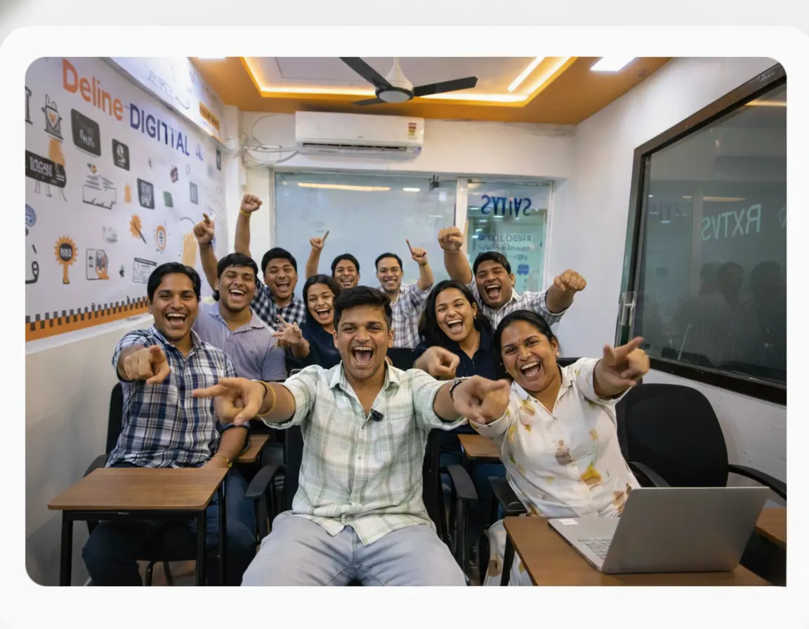 Digital marketing students celebrating in class at Define Digital Institute